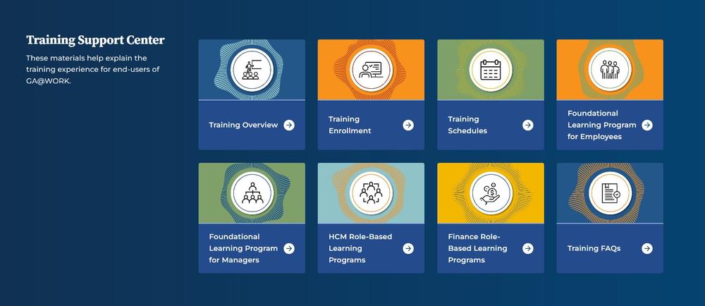 Image of Training Support Center and the eight resource tiles