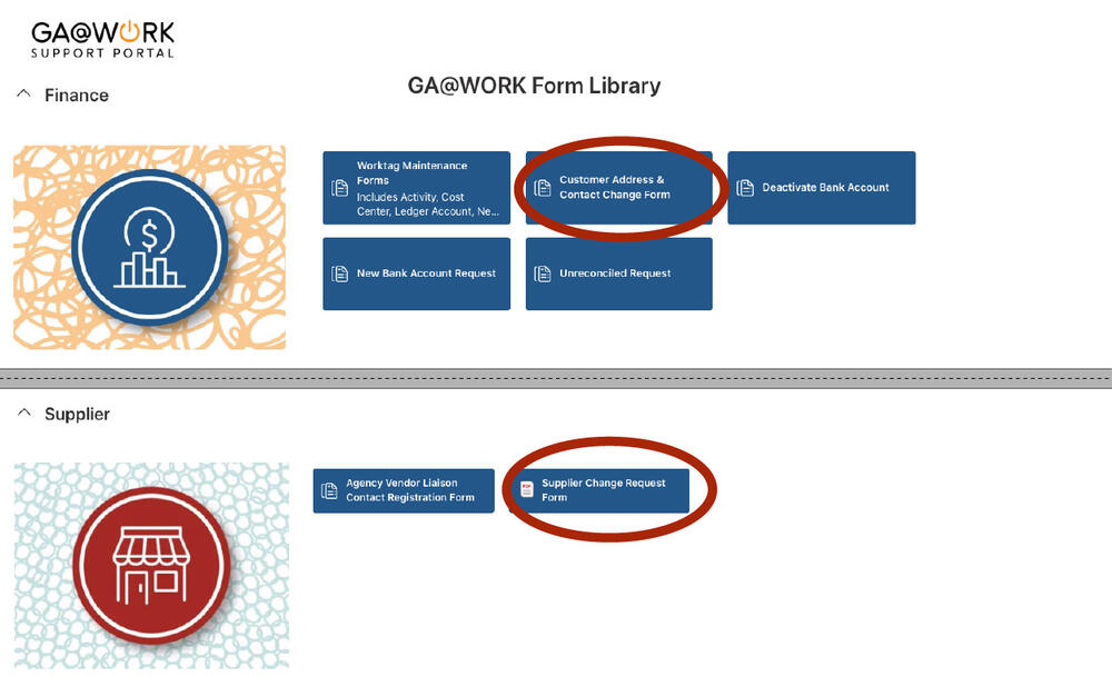 Image of links in the Forms Library on the Support Portal.