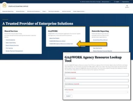 Screenshot of GA@WORK Look Up Tool location