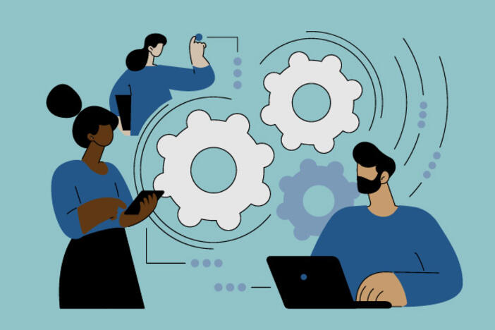 Illustration of people working on a technical project